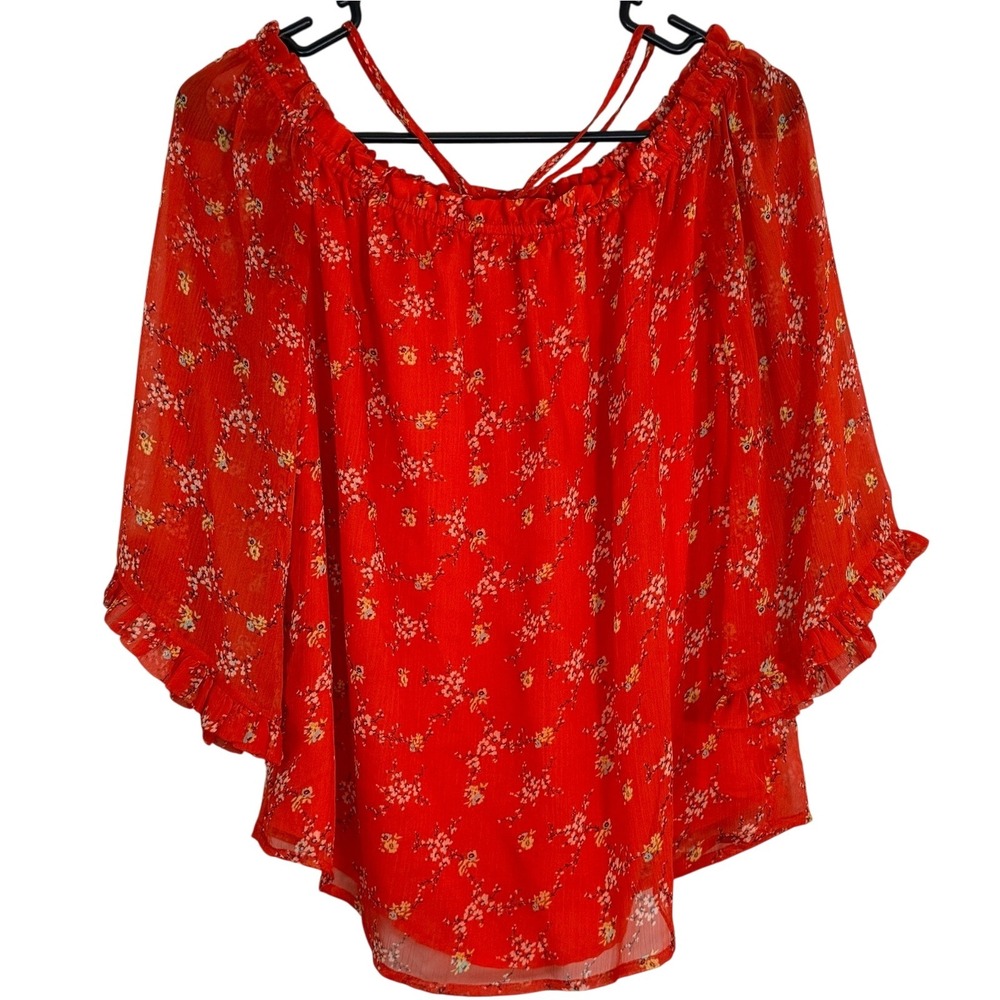 Vince Camuto‎ Boquet Refresh Red Ruffle Off Shoulder Halter Floral Blouse XXS